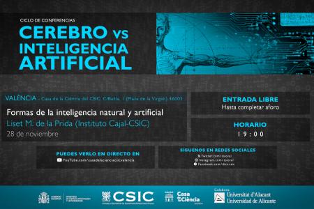 La Casa de la Ciència del CSIC en València acoge una conferencia del ciclo 'Cerebro vs Inteligencia Artificial'.
